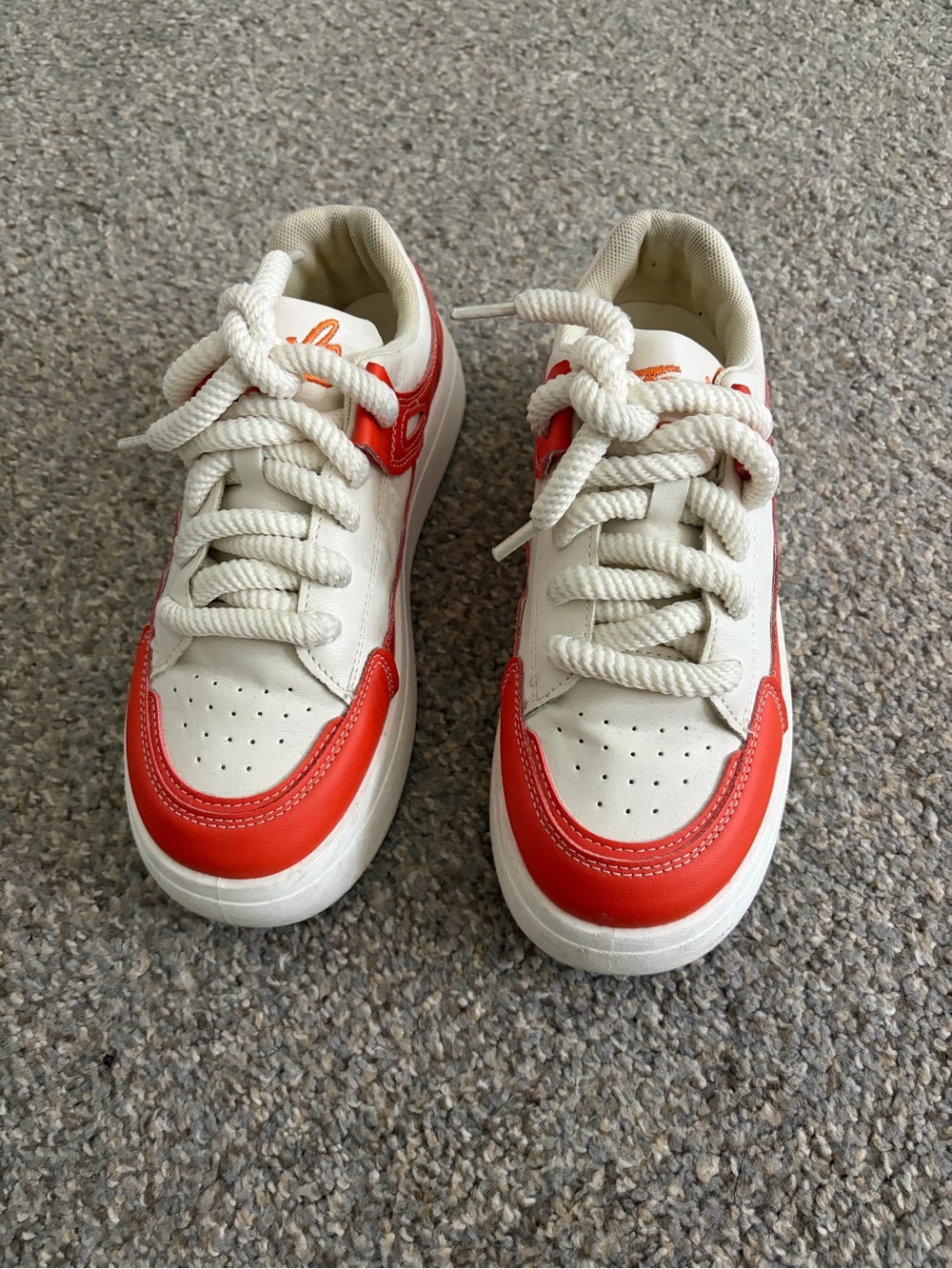 White and Orange Low-Top Women's Sneakers